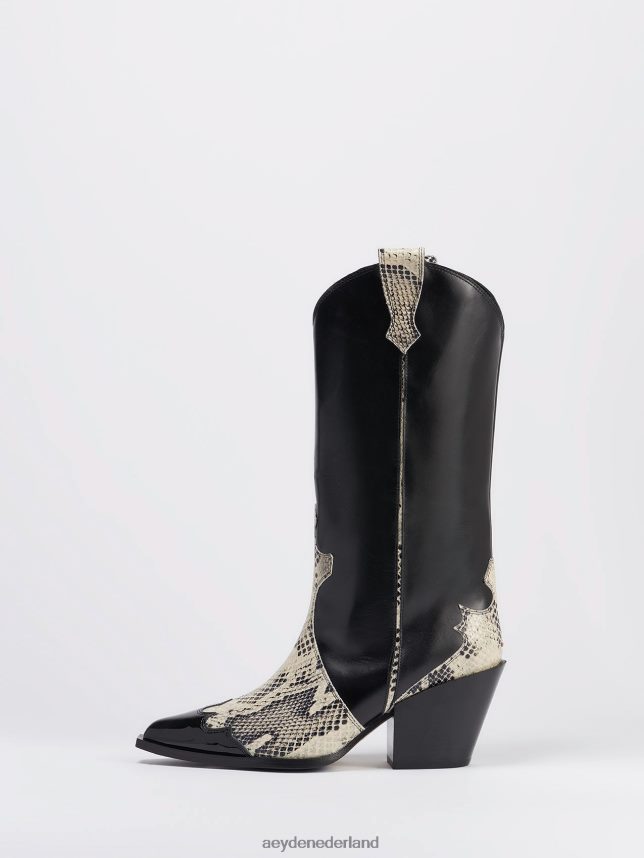 schoenen nl Aeyde Ariël zwart/romig kalf/slang 624HJR263